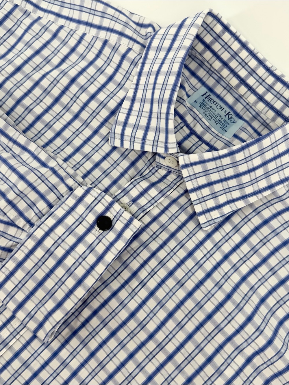 Hilditch & Key London Blue Check French Cuff Luxury Dress Shirt 16 41cm Slim